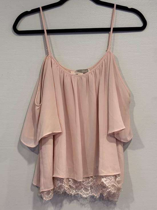 Forever 21 Tops - Forever 21 Contemporary Blush Pink Off-The-Shoulder Flowy Lace Hem Blouse Medium